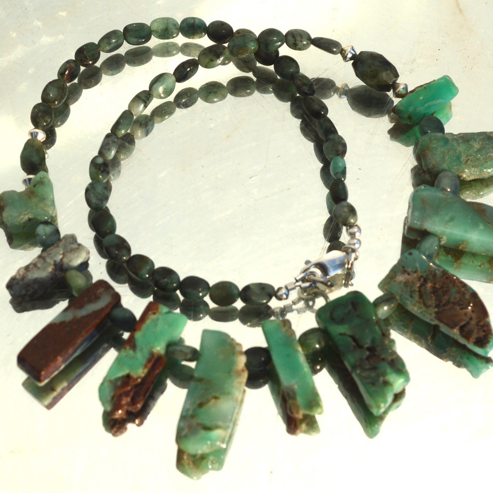 Sterling Silver Chrysoprase Emerald Necklace 925 - Picture 6 of 8